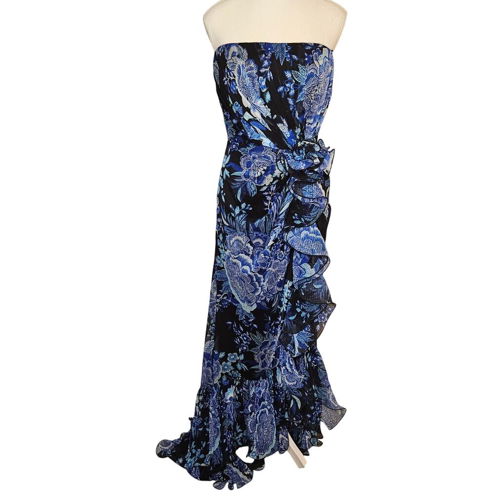 NWOT Tadashi Shoji Formal Strapless Dress Black Blue Size 4 Lined 32B 28W 57L